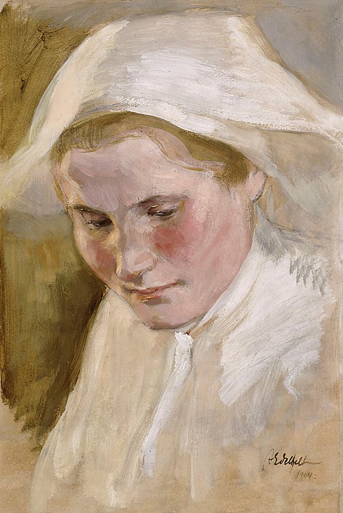 Naisen pää, harjoitelma Pietari Brahe-sarjan lopullista luonnosta varten, 1904, Albert Edelfelt