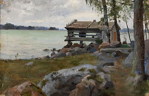Seine Shed, study for Divine Service in the Uusimaa Archipelago, 1881, Albert Edelfelt