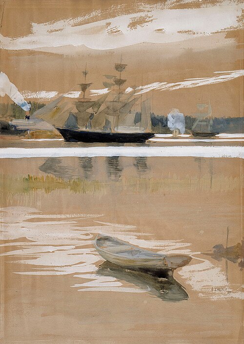 Utsikt från Haikko ; Segelskutor på Haiko fjärd, 1891, Albert Edelfelt