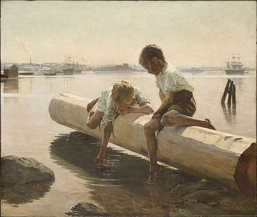 Two Boys on a Log (The Little Boat), 1884, Albert Edelfelt