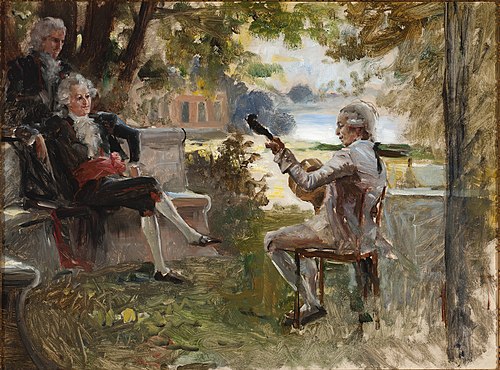 Bellman Playing the Lute for Gustaf III of Sweden and G.M. Armfelt in Haga Park, sketch, 1884, Albert Edelfelt