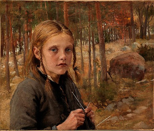 Girl Knitting a Sock, 1886, Albert Edelfelt