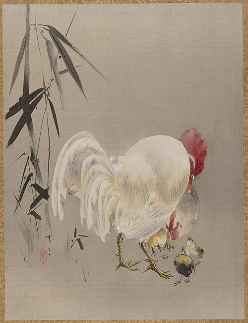 Rooster and Hen with Chicks, 1887, Watanabe Shōtei
