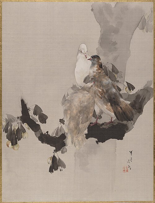 Pigeons in a Tree, 1887, Watanabe Shōtei