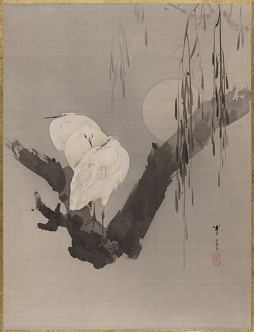 Egrets in a Tree at Night, 1887, Watanabe Shōtei
