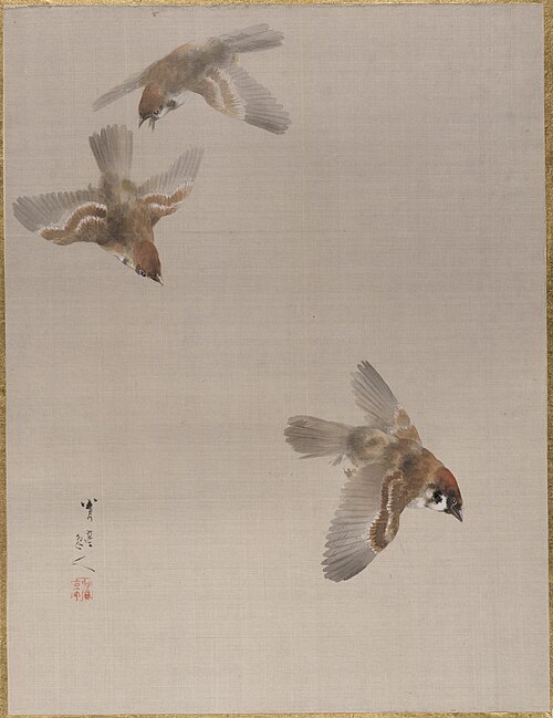 Sparrows Flying, 1887, Watanabe Shōtei