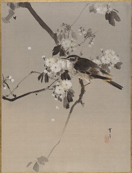 Birds on a Flowering Branch, 1887, Watanabe Shōtei
