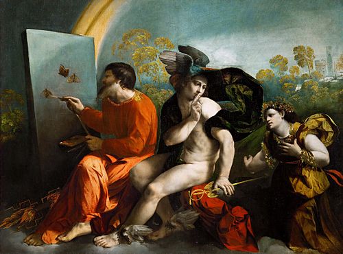 Jupiter peignant des papillons, Mercure et la Vertu, 1523, Dosso Dossi