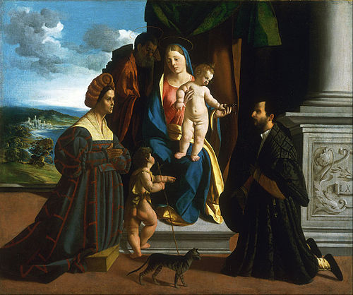 The Holy Family, with the Young Saint John the Baptist, a Cat, and Two Donors, 1512, Dosso Dossi