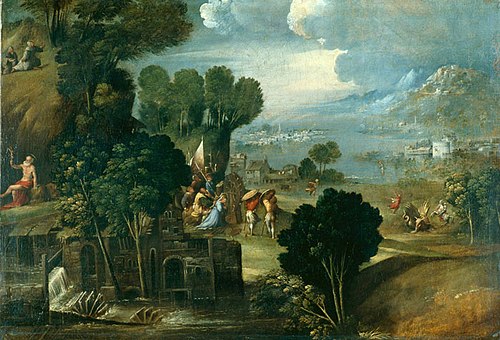 Landscape with saints, 1527, Dosso Dossi