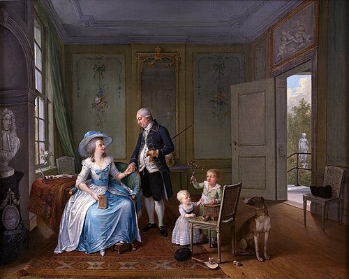 Arent Anthoni Roukens and family in their country house in Hees, 1786, Willem Joseph Laquy
