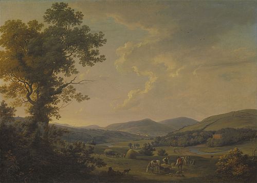 Landscape with Haymakers and a Distant View of a Georgian House, 1780, William Ashford