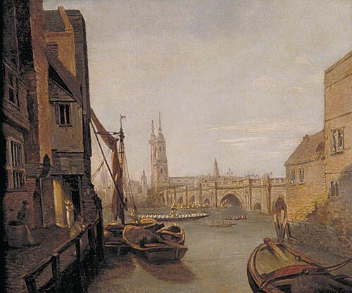 London Bridge from Pepper Alley Stairs, 1788, William Marlow