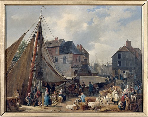 Le port d'Honfleur, l'embarquement des bestiaux, 1823, Xavier Leprince