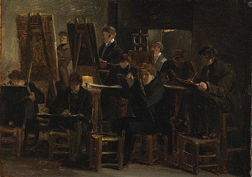 Studio Interior with Artists Working, 1820, Xavier Leprince