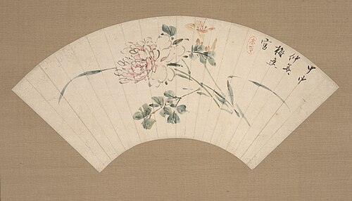 Peony on a fan, , Yamamoto Baiitsu