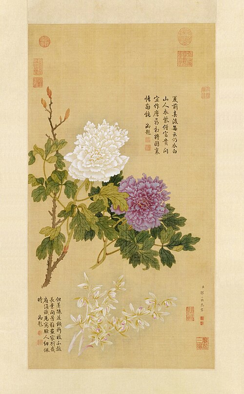 邹一桂牡丹兰蕙图轴, , Zou Yigui