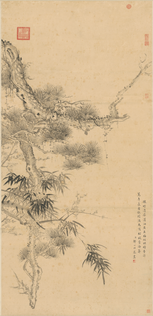 邹一桂三友图轴, , Zou Yigui