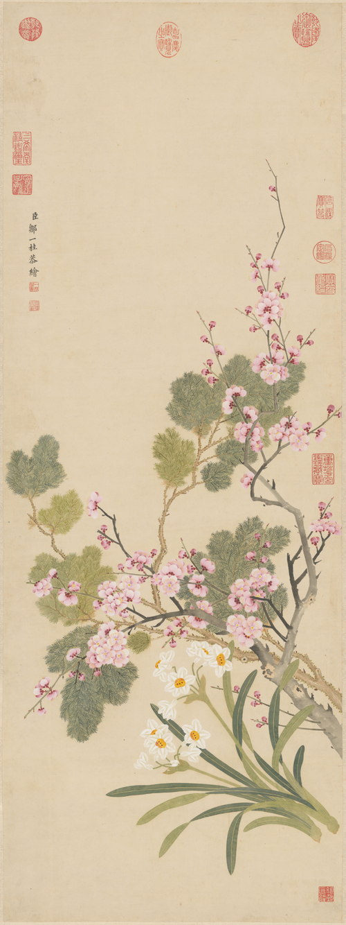 邹一桂梅柏水仙图轴, , Zou Yigui