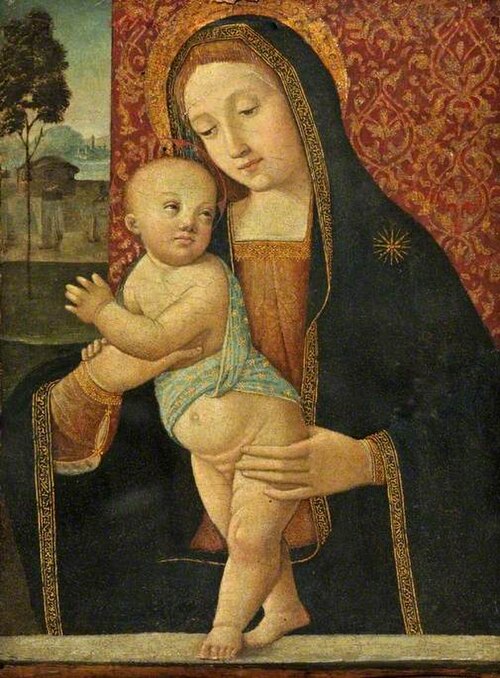 Madonna and Child with Brocade, 1505, Lorenzo Costa