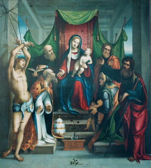 Madonna on throne with saints, 1530, Lorenzo Costa