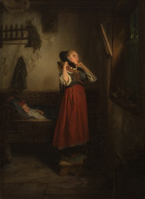 A Peasant Girl in front of a Mirror, 1872, Quido Mánes