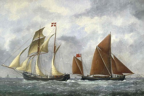 Goélette marchande danoise, 1900, Édouard Adam