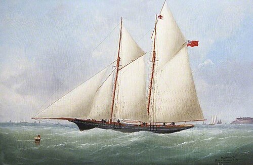 Schooner off the Coast, 1887, Édouard Adam