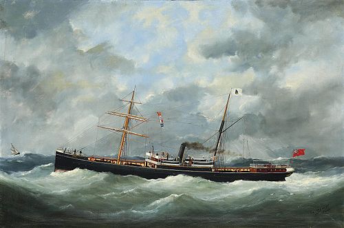 R. Bell & Co.'s steamship „Bothal“ in a heavy swell, 1884, Édouard Adam