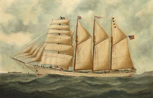 The barquentine HERDIS of the American Star Line, 1919, Édouard Adam