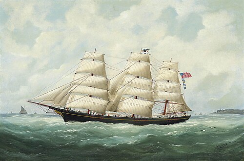 The American ship ‚Olive S Southard‘ of San Francisco in French waters off Le Havre, 1884, Édouard Adam