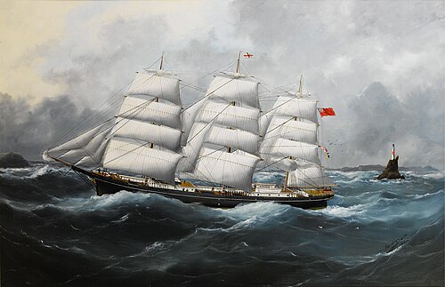 The “Richard Rylands” passing the Fastnet Rock, 1881, Édouard Adam