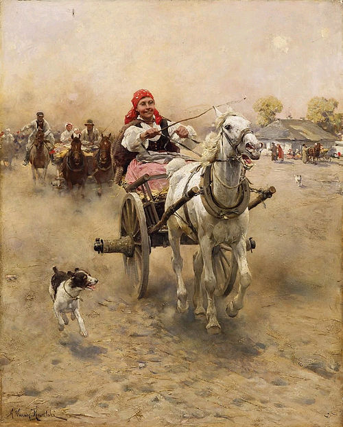 Joyful Ride (Brichka)., 1890, Alfred von Kowalski-Wierusz
