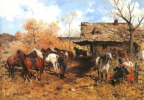 Uhlans' stopover, 1877, Alfred von Kowalski-Wierusz