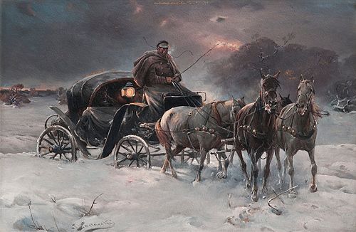 Traveller on a winter night., 1850, Alfred von Kowalski-Wierusz