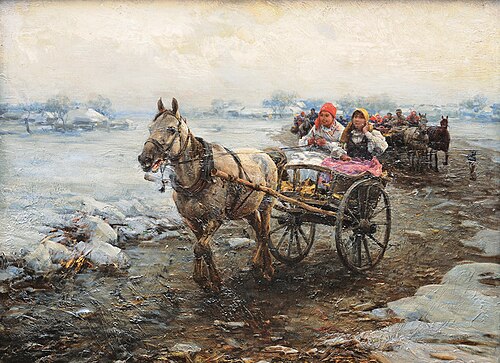 The coach journey, 1915, Alfred von Kowalski-Wierusz