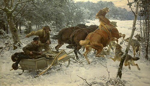 Attacking Wolfpack, 1890, Alfred von Kowalski-Wierusz