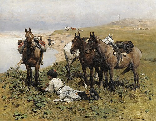 Chevaliers caucasiens au repos, , Alfred von Kowalski-Wierusz