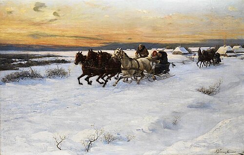Horse sleigh in winter landscape, 1903, Alfred Wierusz-Kowalski