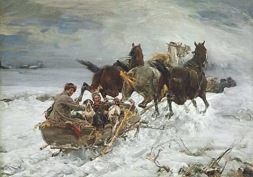 Horse-drawn sleigh, , Alfred Wierusz-Kowalski