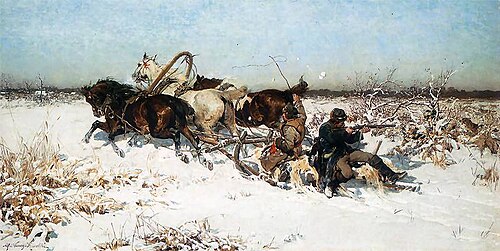 Attacked by wolves, 1880, Alfred Wierusz-Kowalski