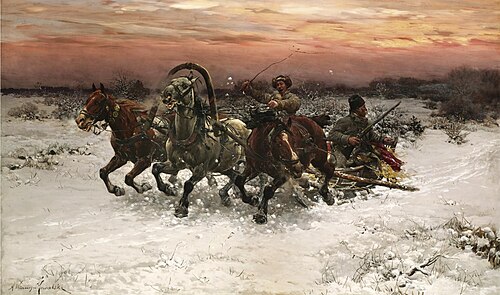 Troika pursued by wolves, , Alfred Wierusz-Kowalski