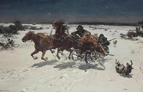 Wolves in pursuit, , Alfred Wierusz-Kowalski