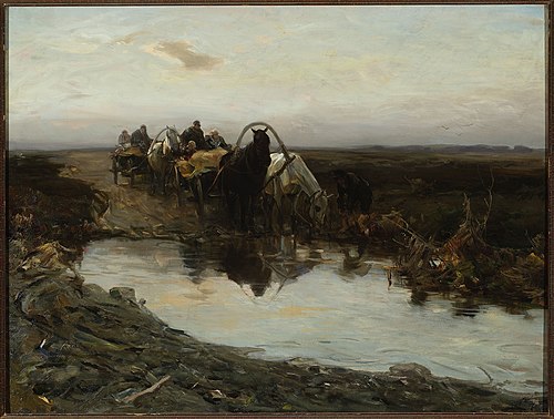 Les charrettes paysannes avant la flaque (détail)., 1890, Alfred von Kowalski-Wierusz