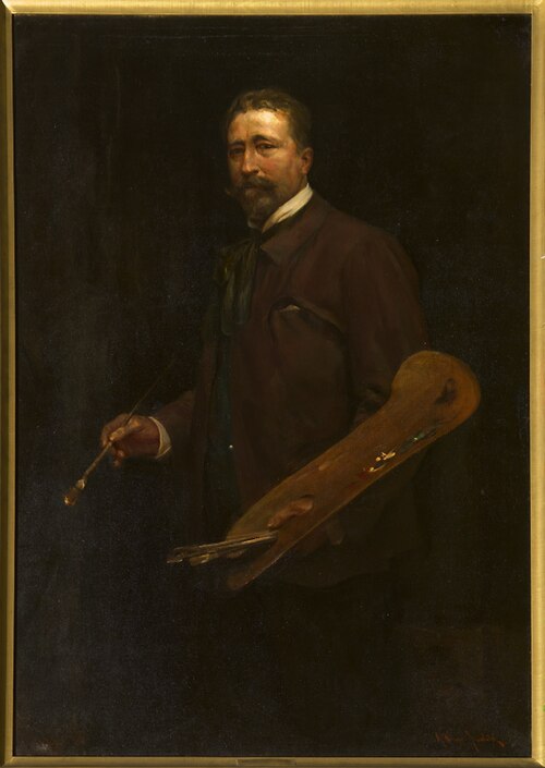 Self-portrait with palette, 1900, Alfred von Kowalski-Wierusz