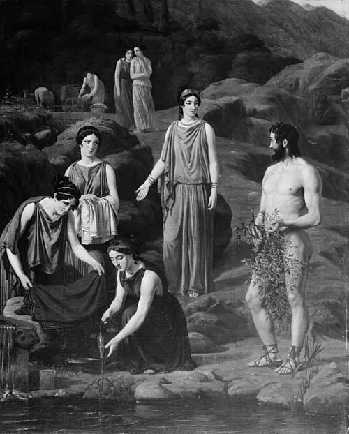 Nausikaa bringer den skibbrudne Odysseus klæder, 1835, Wilhelm Marstrand
