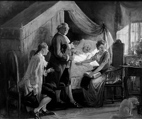 En trolovelse ved sygesengen, 1849, Wilhelm Marstrand