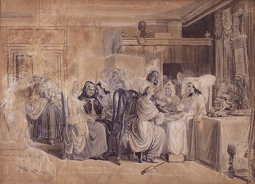 Karton til "Barselstuen", 1849, Wilhelm Marstrand