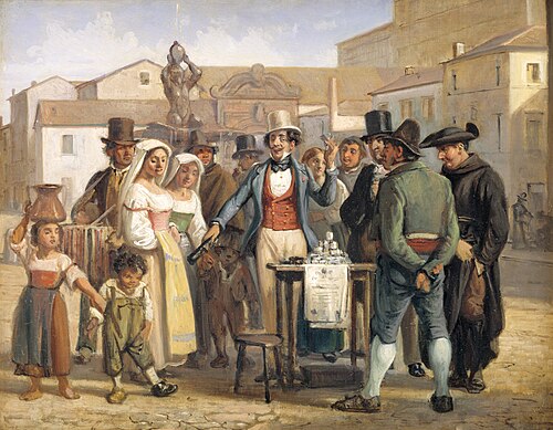 A Charlatan Selling Blacking in the Piazza Barberini in Rome, 1844, Wilhelm Marstrand