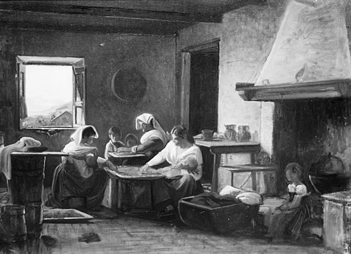 Women Working in the Kitchen of a Farmhouse near Olevano, Italy, 1847, Wilhelm Marstrand